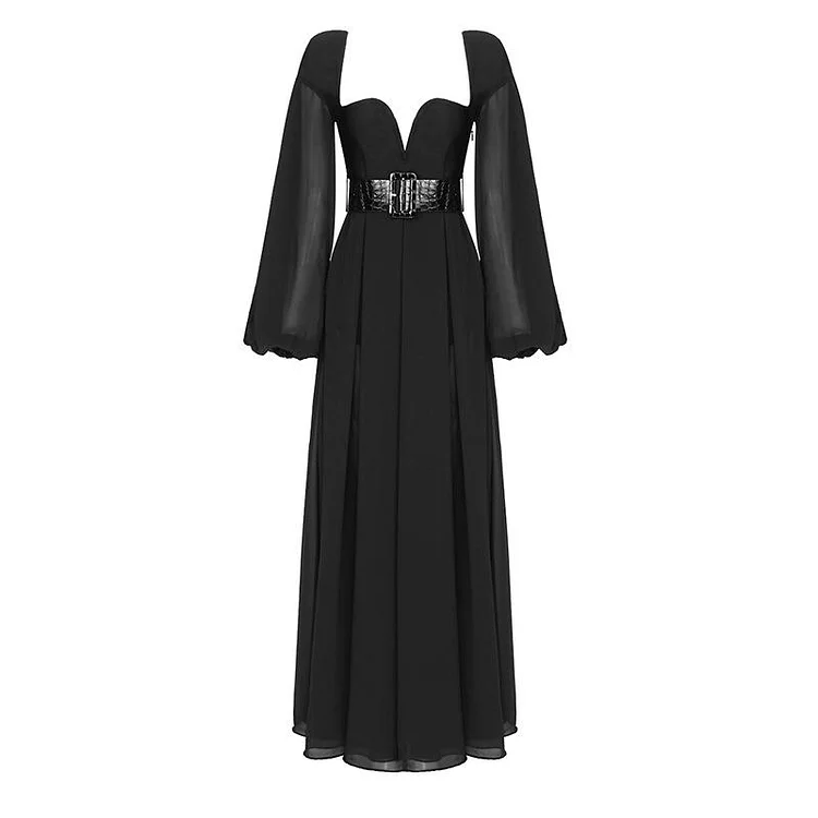 Promsstyle Promsstyle Black Long Sleeve V-neck Mesh Slim Evening Dress Prom Dress 2023