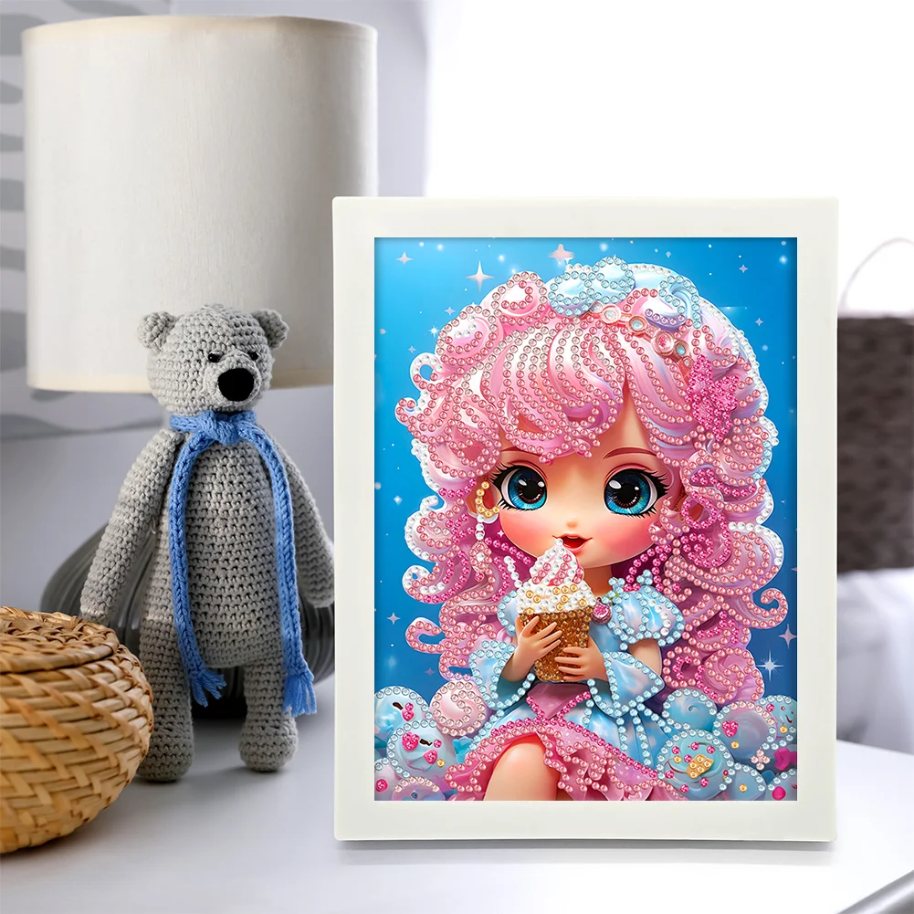 Diamond Painting - Partial Crystal Rhinestone Drill - Cartoon Girl(Canvas|15*20cm)【with Plastic Frame】