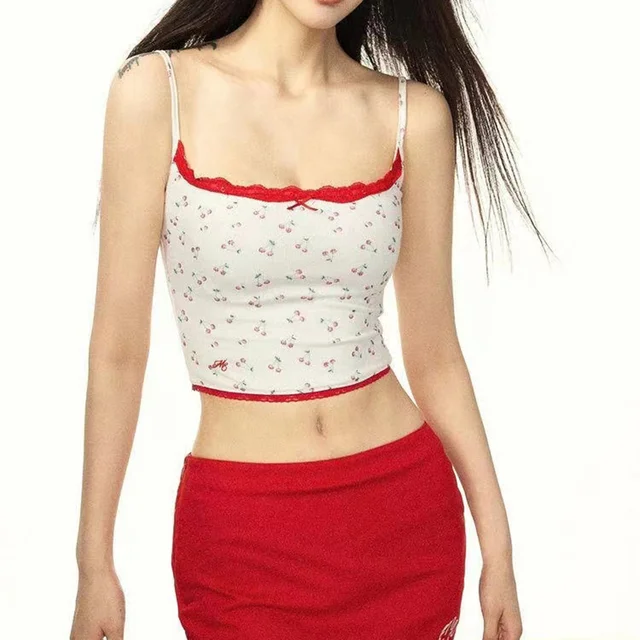 Lace Patchwork Camisole Top Women Summer Crop Top Girls Cute Backless Sleeveless Tops Casual Y2K Clothes