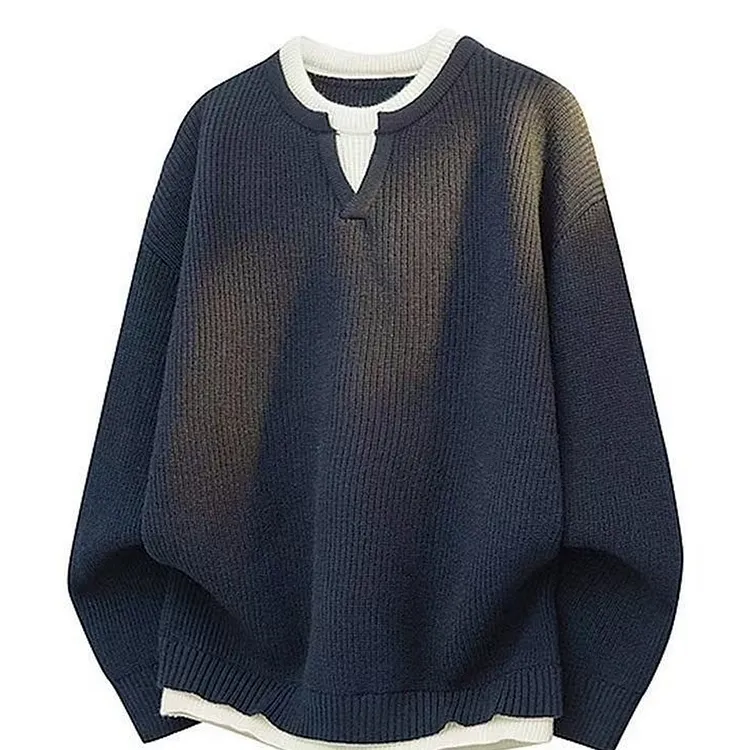 Relaxed Fit Knit Sweater with Layered Look for Men