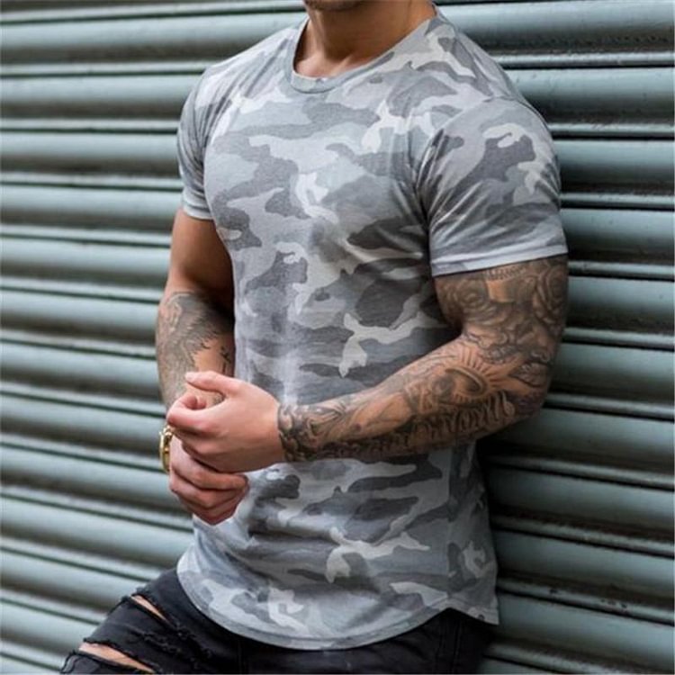 Casual Camouflage Round Neck T-Shirt