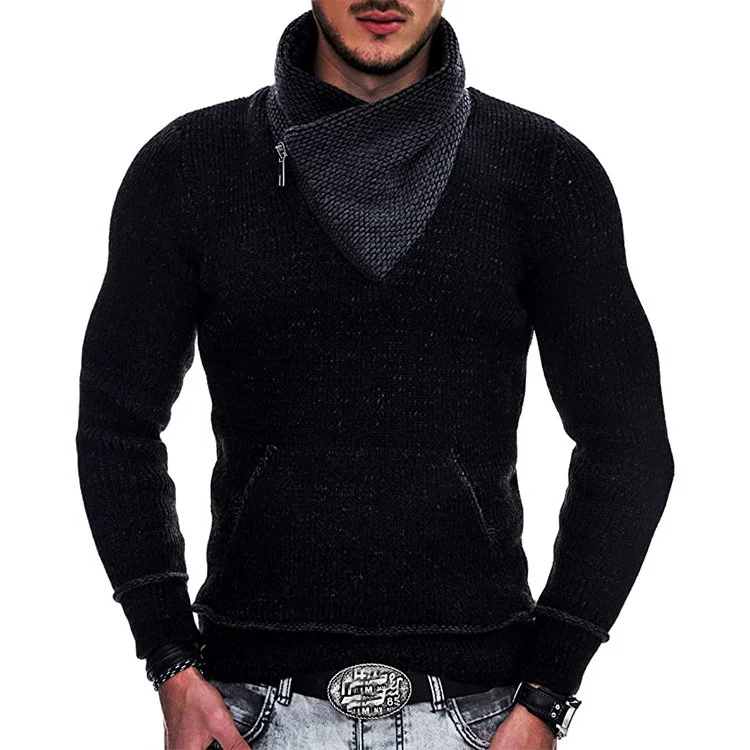 Wongn Wongn And Winter Men's Fashion Sweater Long Sleeve Turtleneck Pocket Knit Men Sweater Men's Clothing