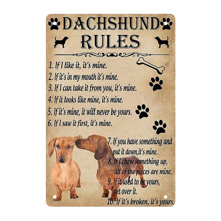 Dachshund Rules - Vintage Tin Signs/Wooden Signs - 7.9x11.8in & 11.8x15.7in