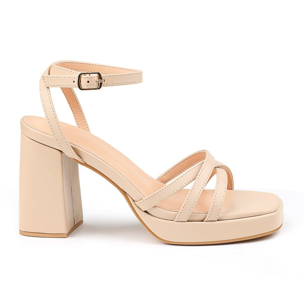 90mm Women's Chunky Heel Ankle Strap Sandals Comfortable Square Open Toe Sandals Summer Banquet Wedding Party Shoes-MERUMOTE