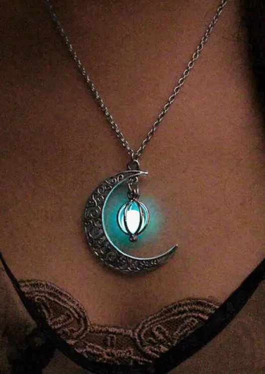 Halloween Crescent Moon Glow Bead Necklace  LILYELF