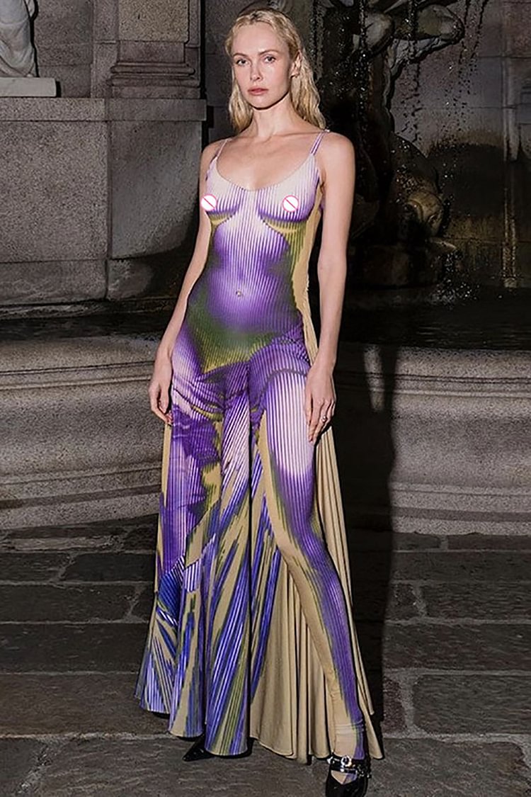 Naked Body Printed Cami Party Irregular Maxi Dresses