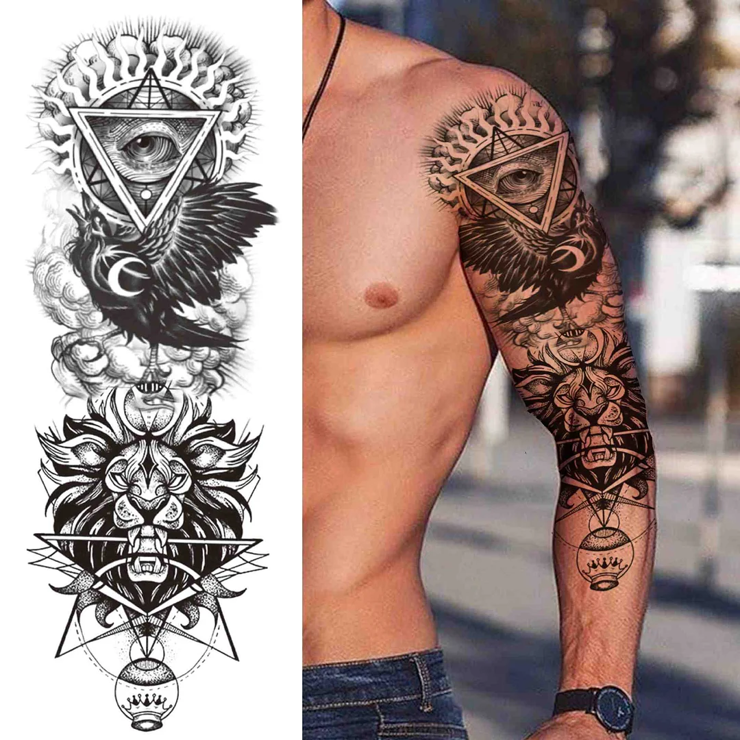 Sexy Girl Flower Temporary Tattoos For Women Men Black Lion Triangle Tattoo Sticker Fake Tribal Full Arm Sleeve Tatoos Paste 923