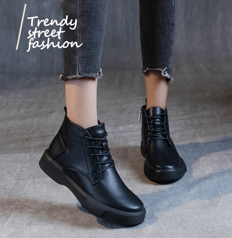 Women Arch Spupport Leather Ankle Boots Warm Femme Short Boots Waterproof Shoes