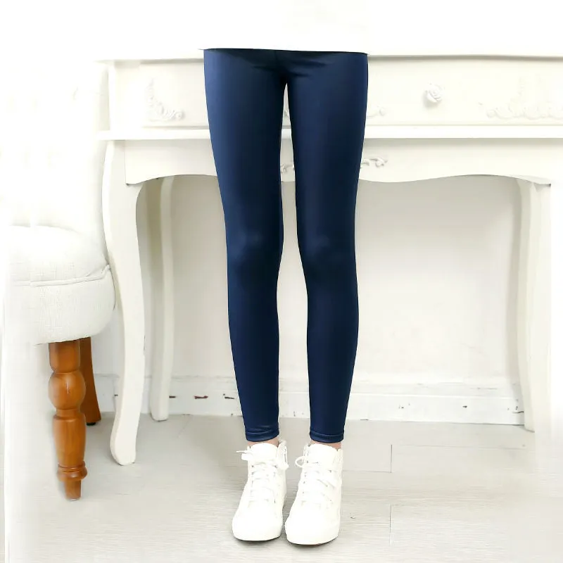 Little Girls Leggings Winter Kids Thick Velvet Leggings Pencil Pants Children Warm Trousers Faux PU Leather Legging Slim Pants