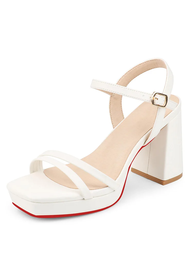 90mm Women's Open Toe Sandals Red Bottoms  Platform Heels Chunky Block Heel Ankle Strap Sandals