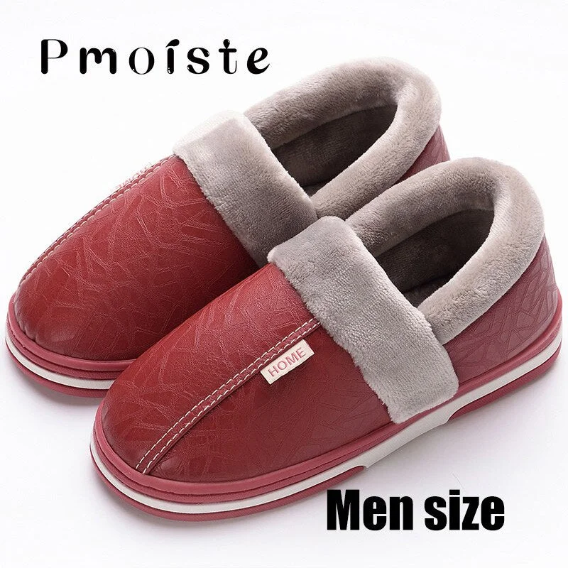 Home Slippers for men Massage Memory foam Winter Indoor slippers With fur Adult Male slippers leather Household Size 45-49