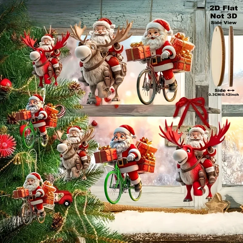 Tegooe 2D Flat Wooden Santa Reindeer Christmas Ornaments 81224 Pack