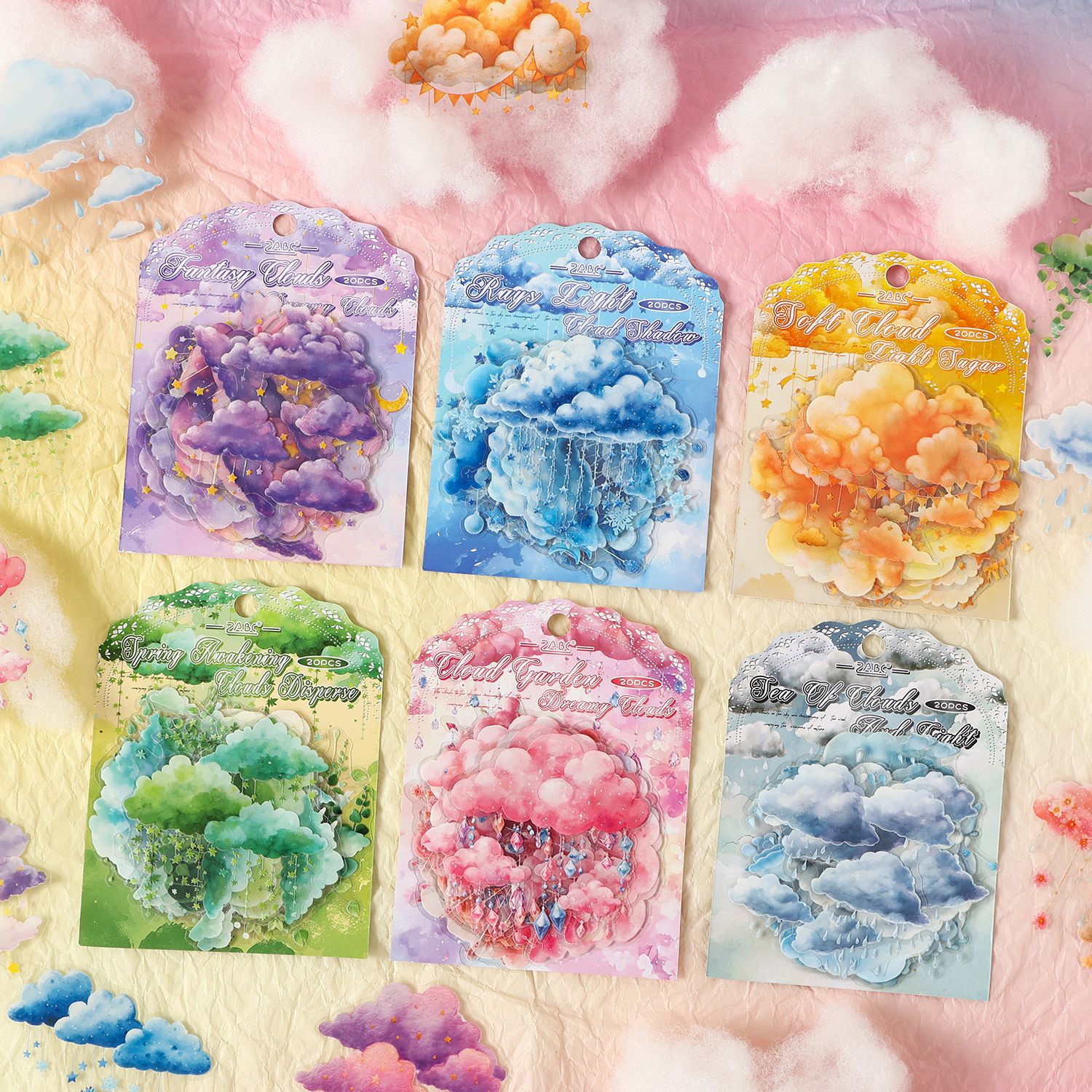 PET 스티커 - 몽환적인 구름 시리즈 빈티지 컬러풀 구름 별 비