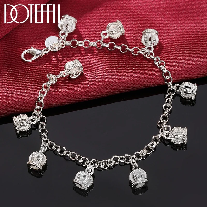 DOTEFFIL 925 Sterling Silver Crown Pendant AAA Zircon Bracelet For Women Jewelry