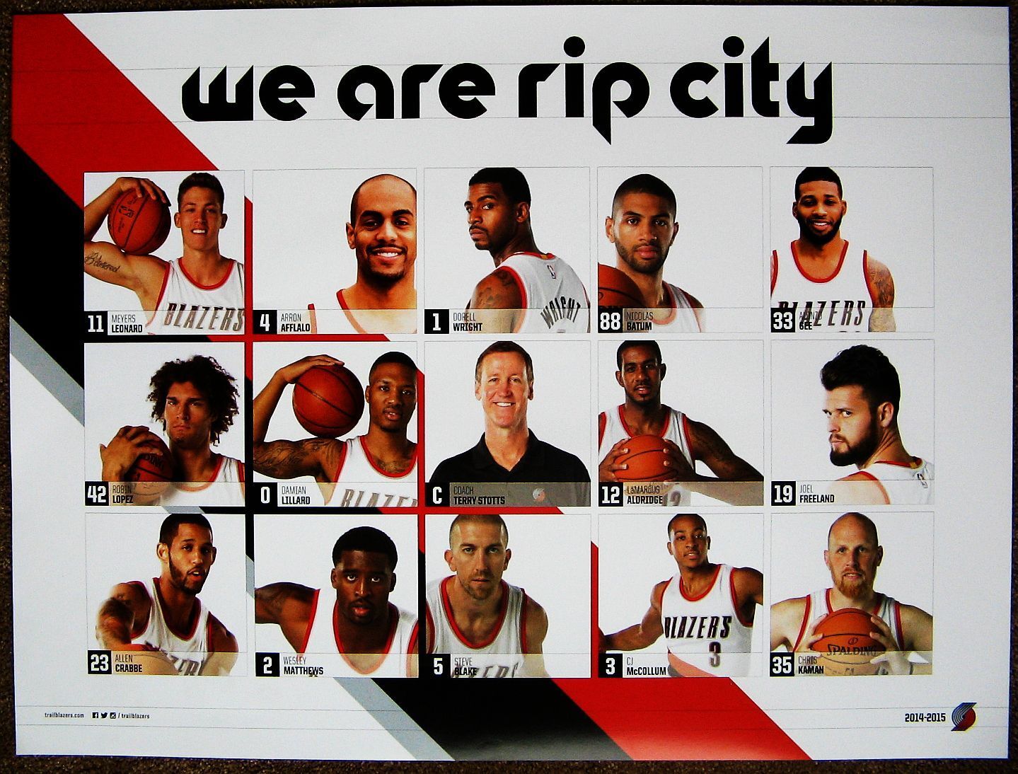 Portland Trailblazers 2014-15 TEAM POSTER Handout Blazers VER 2 Afflalo Gee Etc.