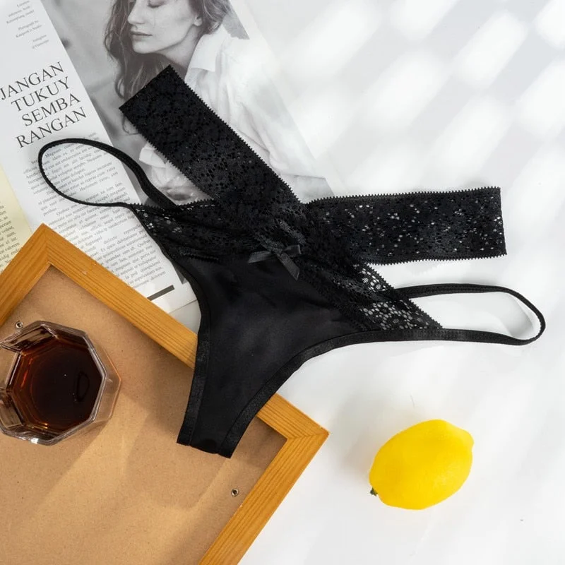 Women Sexy Lace Panties Transparent Low-waist Thong Intimate Lingerie Female Hollow Out Fashion Solid Color G String Underwear