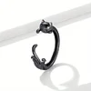 925 Sterling Silver Cuff Ring Cute Black Cat Design