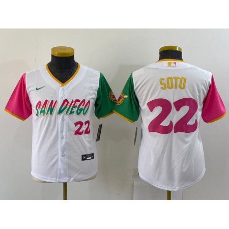 Youth San Diego Padres #22 Juan Soto 2022 White City Connect Stitched Baseball Jersey 0B6O