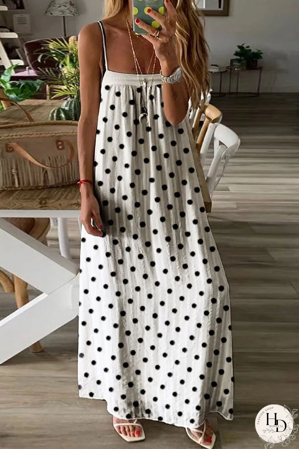 Casual Polka Dot Spaghetti Strap A Line Dresses