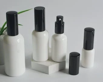 pornhint Pornhint 15~100ml White Glass Lotion Pump Bottle Empty Cosmetic Sample Containers for Emulsion Essence Massage Oil with Black Plastic Pump Head