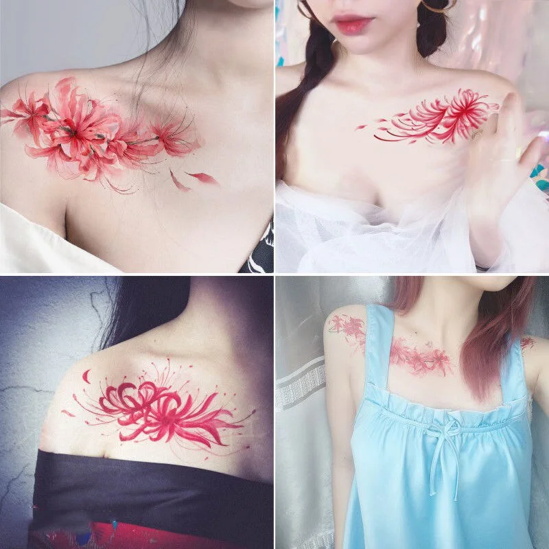 Sdrawing 4/5/9/10/18 PIeces Long Lasting Blue Flower Jewelry Tattoo Sticker Sexy Belly Block Scar Stretch Marks Waterproof Tattoo Sticker