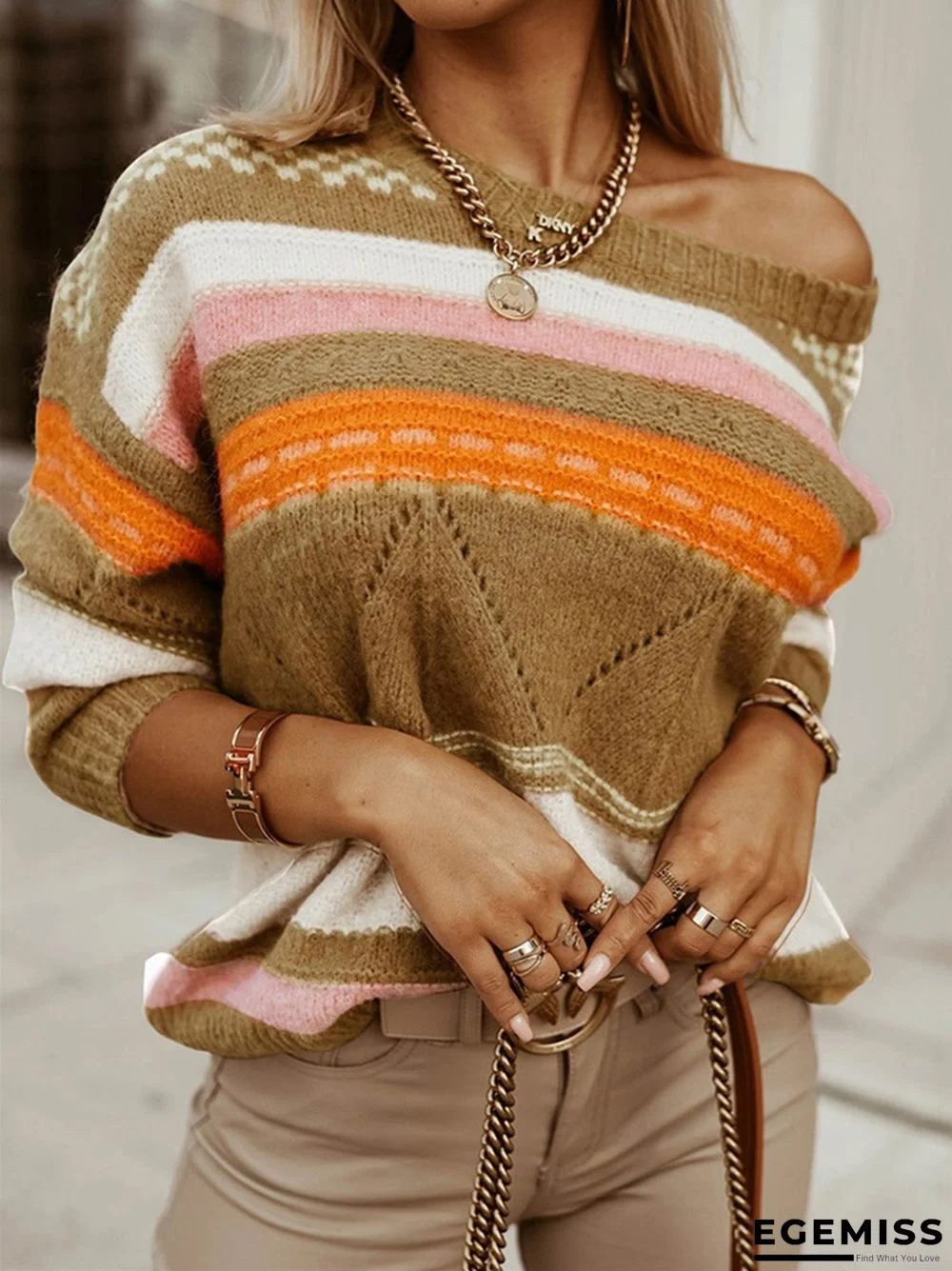 Casual Striped Multicolor Pullover Sweater | EGEMISS