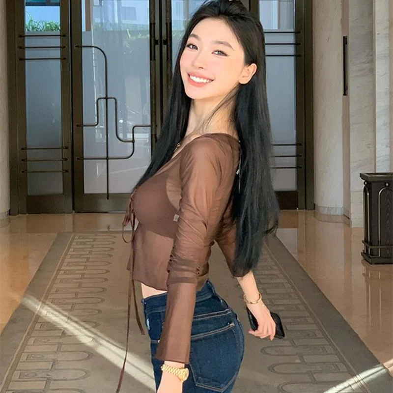 Uveng Uveng 2023 Hot Style Sexy, Sweet And Fresh Two-Piece Wrapped Chest With Mesh Lace Slim Top Girl