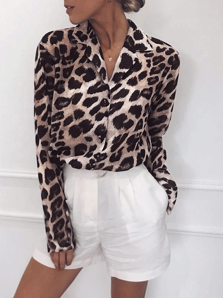 Leopard print V-neck chiffon top