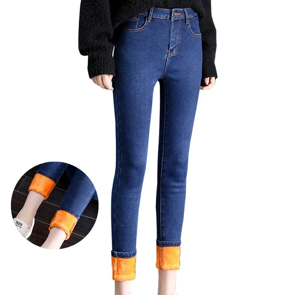 Winter Thick Jeans Velvet Warm Women Denim Pants Elastic High Waist Slim Plus Size Trousers Pantalon Femme Skinny Jeans Woman