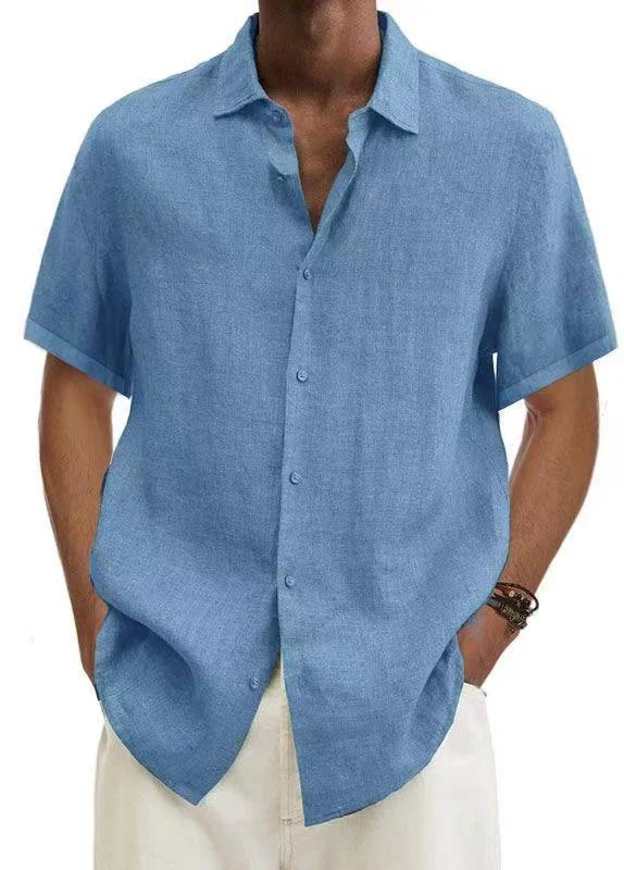 Men's Casual Short Sleeve Cotton Linen Shirt-inspireuse
