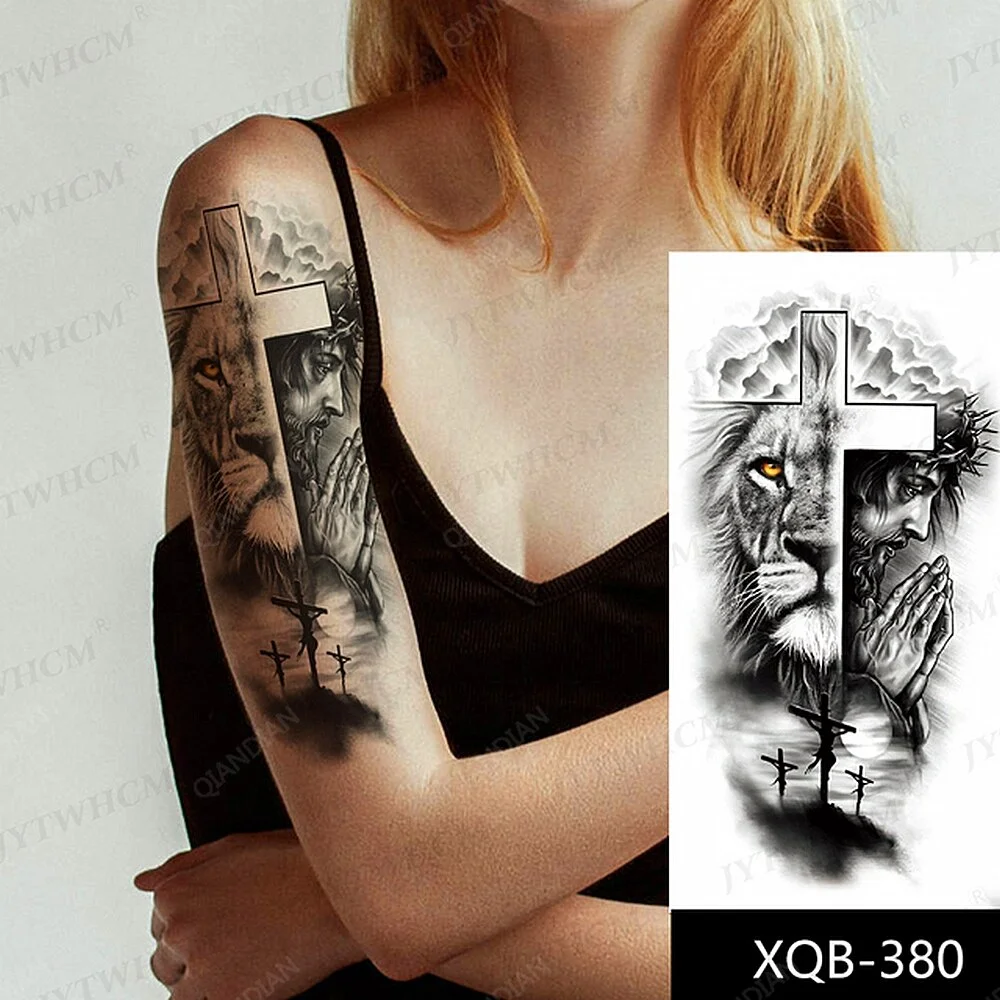 Sdrawing Tiger Manipulator Temporary Tattoo Sticker Waterproof Skull Flower Compass Eagle Deer Body Arm Sleeve Fake Totem Women Man