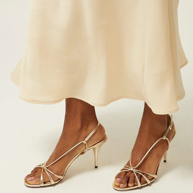 Champagne Stiletto Heels Sandals |FSJ Shoes