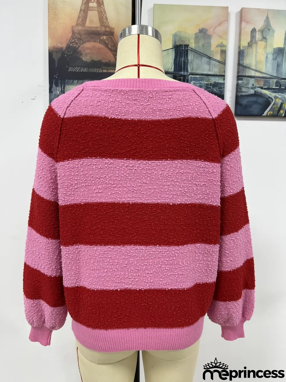 Winter women's Patchwork striped knitting shirt pullover loose sweater women