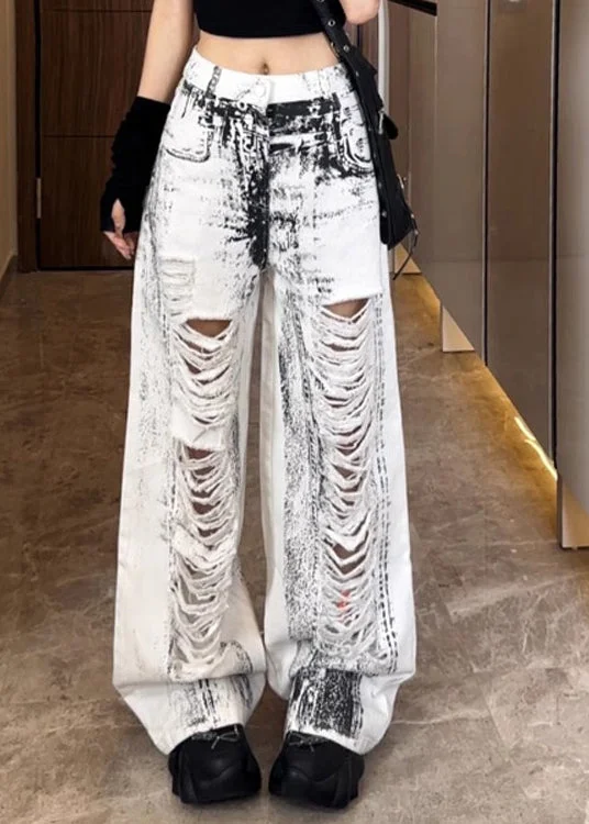 Stylish Distressed Tie Dyed High Waisted Jeans For Summer