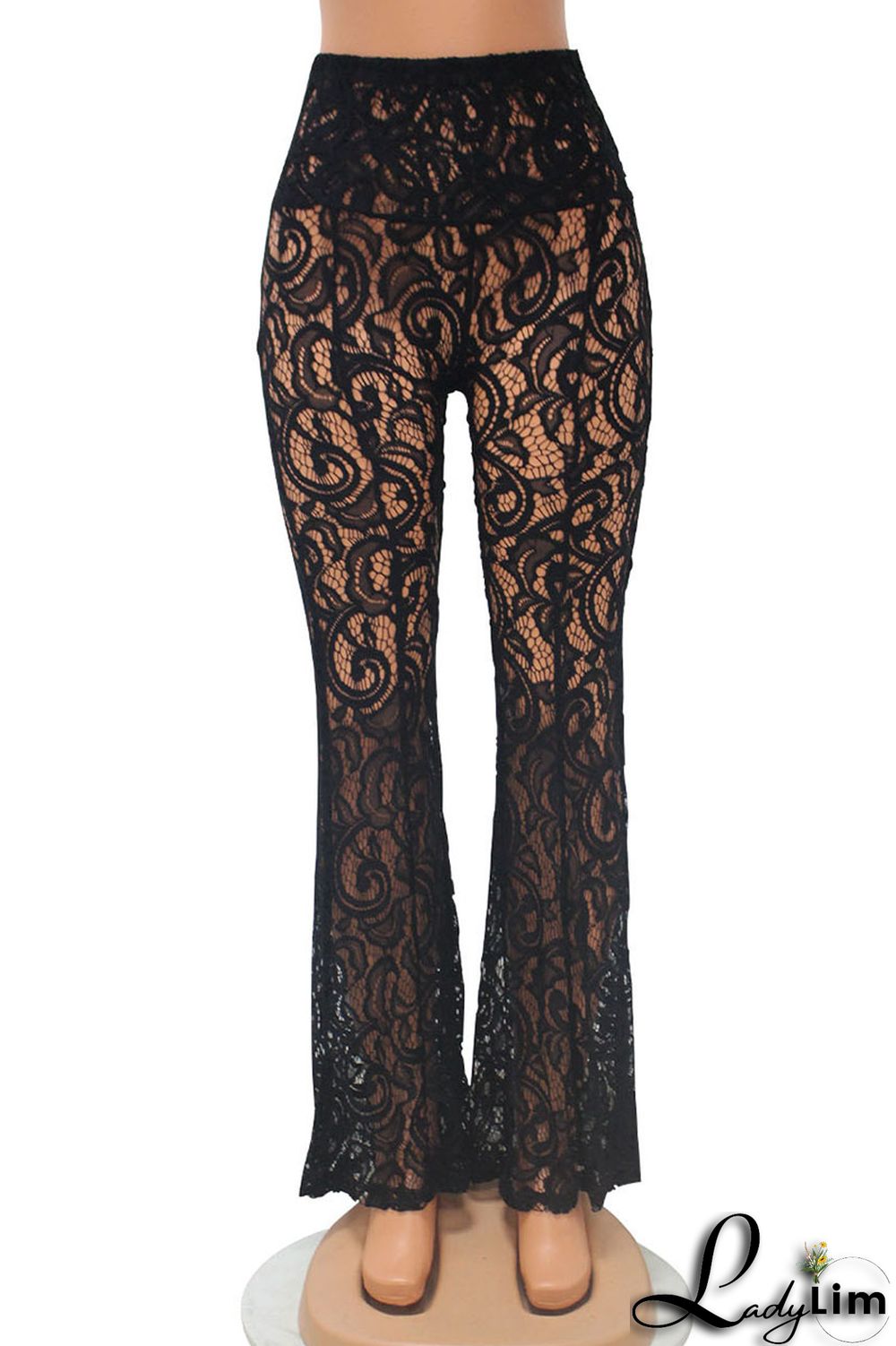 Black Sexy Solid Patchwork Boot Cut High Waist Speaker Solid Color Bottoms