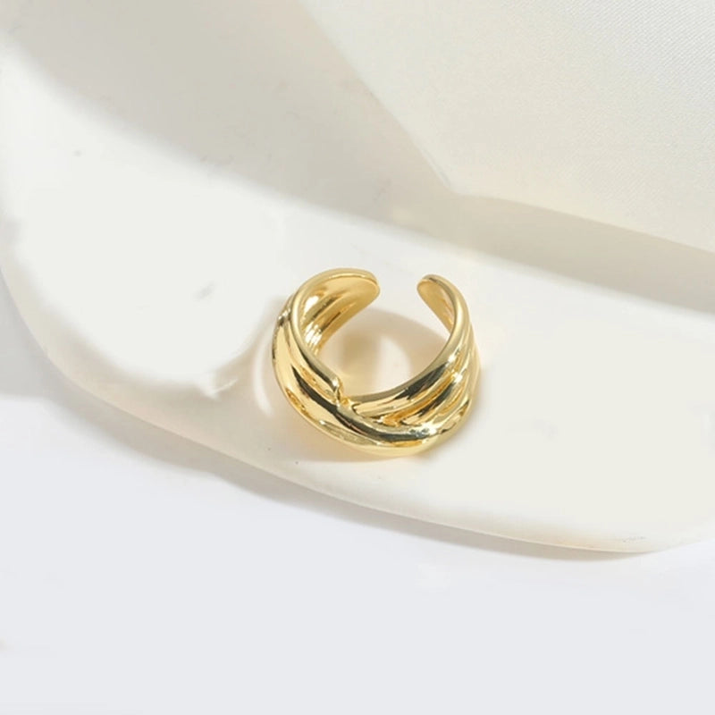 Copper 14K Gold Plated Irregular Criss Cross Layered Solid Color Copper Rings