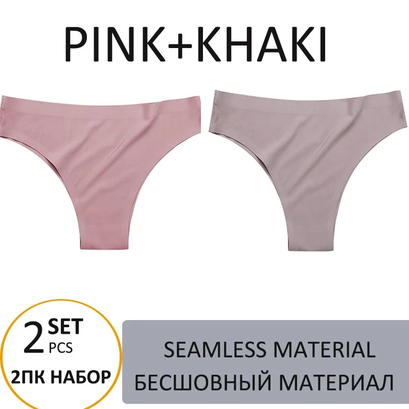 2PCS/Set Woman Panties Sexy Bikini Thongs Women Underwear  T-Back Female Lingerie Seamless Ice Silk Underpants For Woman 2021