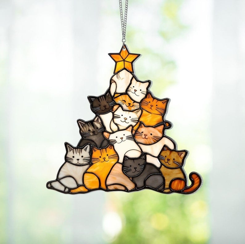 Cat Christmas Tree Suncatcher Ornament - tree - Codlins