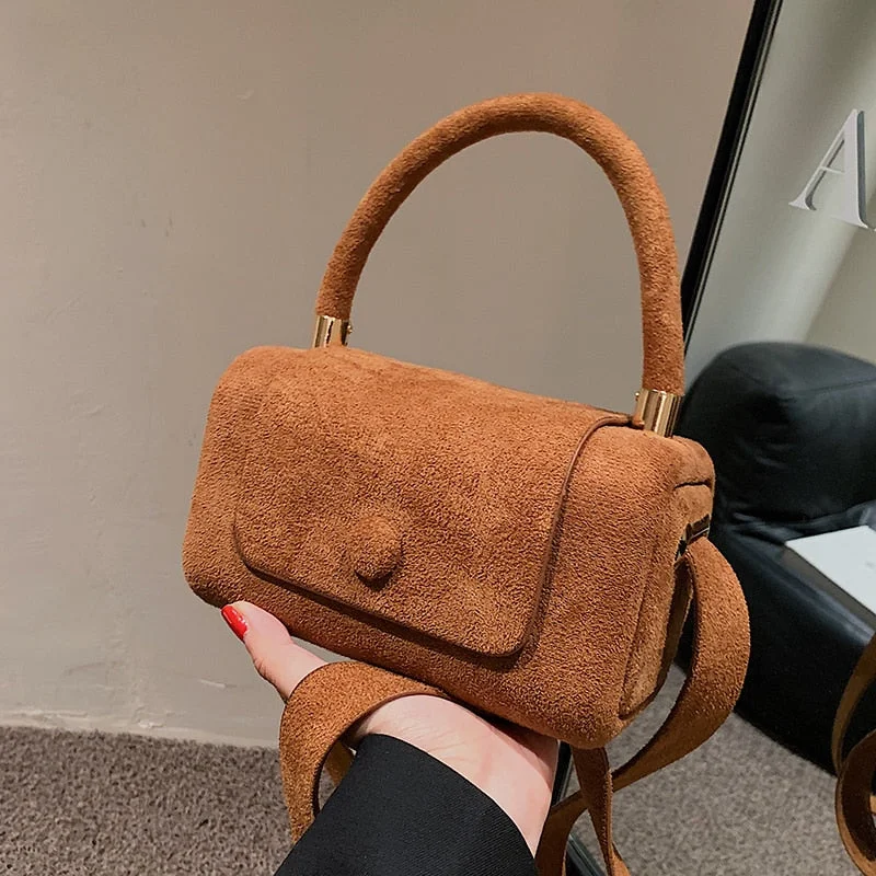 էѧӧܧ Small Vintage Faux suede Underarm Baguette Shoulder Crossbody Bags For Women 2021 Winter Simple Handbags and Purses
