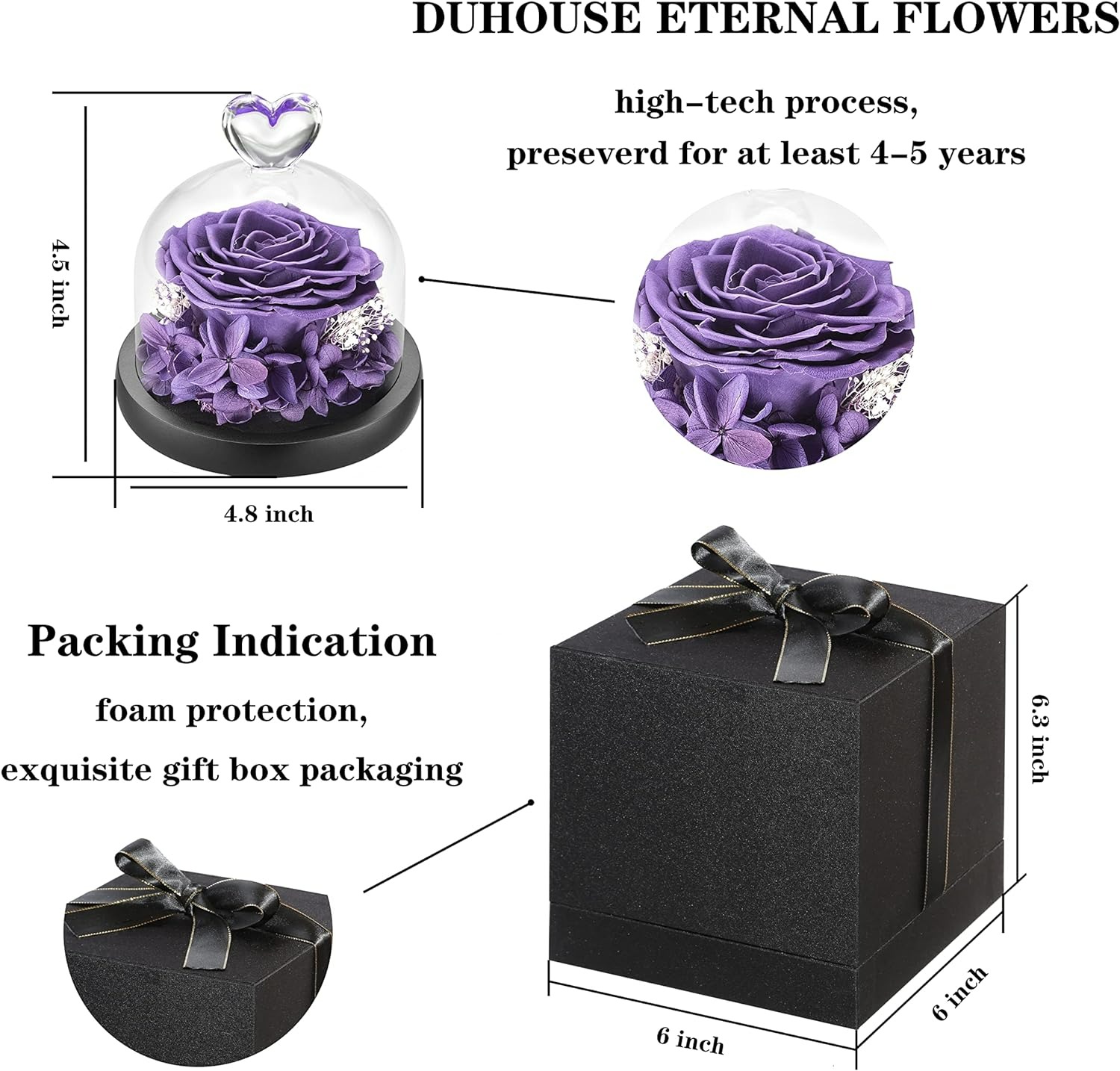 Tegooe DuHouse Forever Roses Preserved Real Flowers in Glass Dome Eternal Flower Gift for Her Valentines Day Anniversary B...