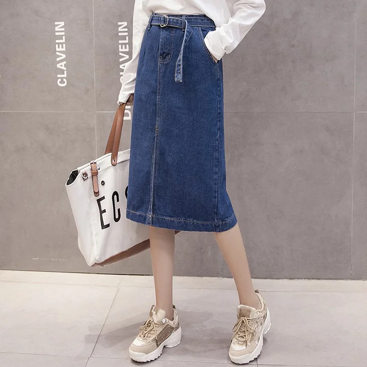Blue Casual Shift Denim Skirts QueenFunky