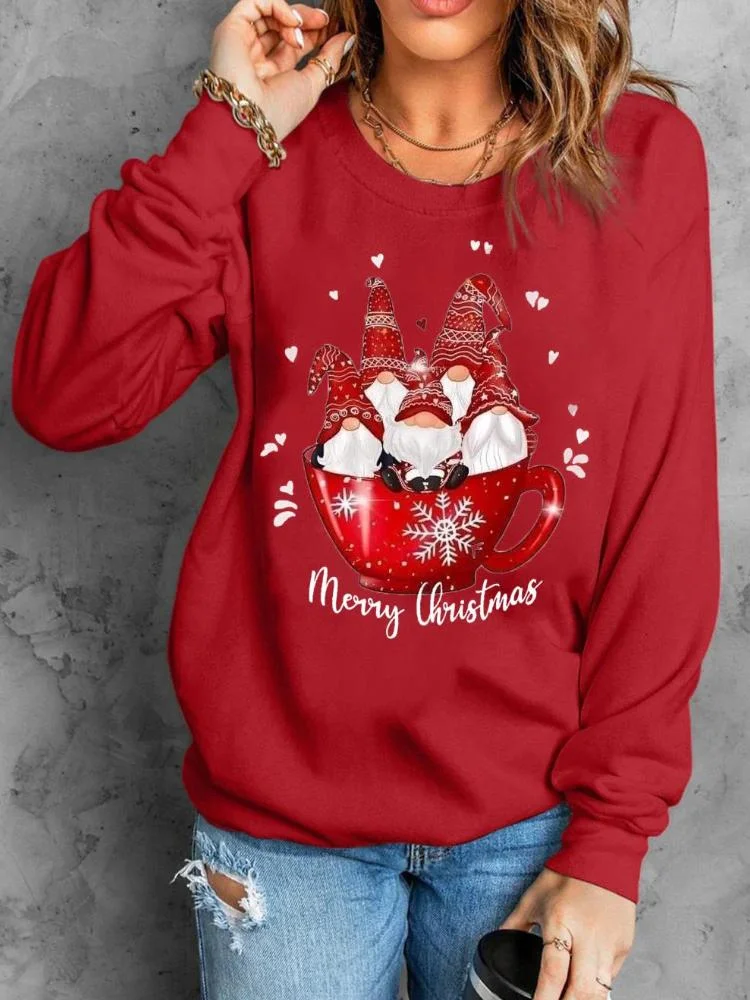 Women's Merry Christmas Santa Letter Printed Round Neck Sweatshirt 