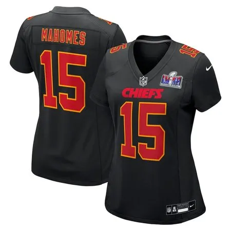 Women's Kansas City Chiefs #15 Patrick Mahomes  Black Super Bowl LVIII Carbon Fashion Game Player Jersey