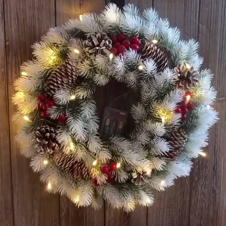 Red Berry Clusters and Pine Cone Winter Door Wreath Snowflake Christmas Wreath