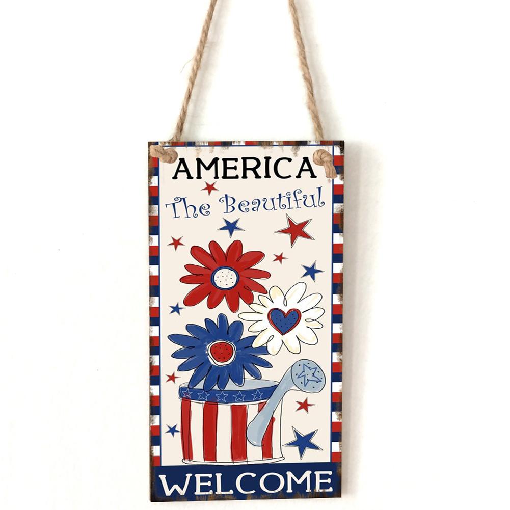 

Wooden Rectangle Hanging Flower Letters Sign Board Independence Day Decor C, 501 Original