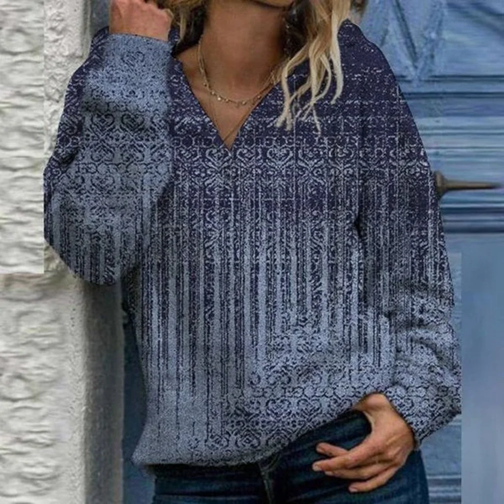 Retro Ethnic Print V-neck Women's Sweatshirt