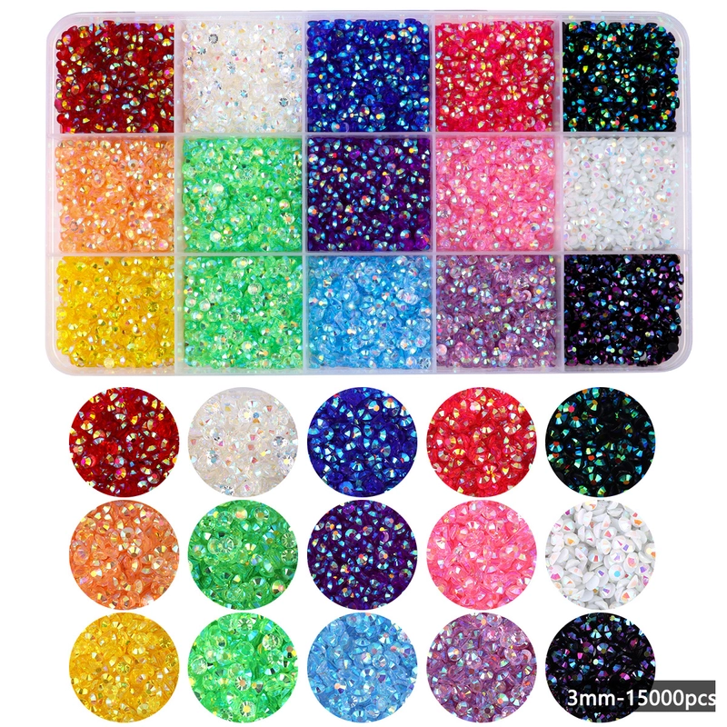15 Color Resin Bottoming Drill Color AB Diamond Mixed Color Acrylic Diamond Handmade DIY Stick-on Crystals Large Transparent Rhinestone Jewelry Suit