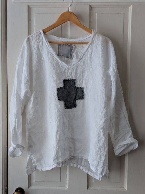 V Neck Casual Cross Pattern Womens Top