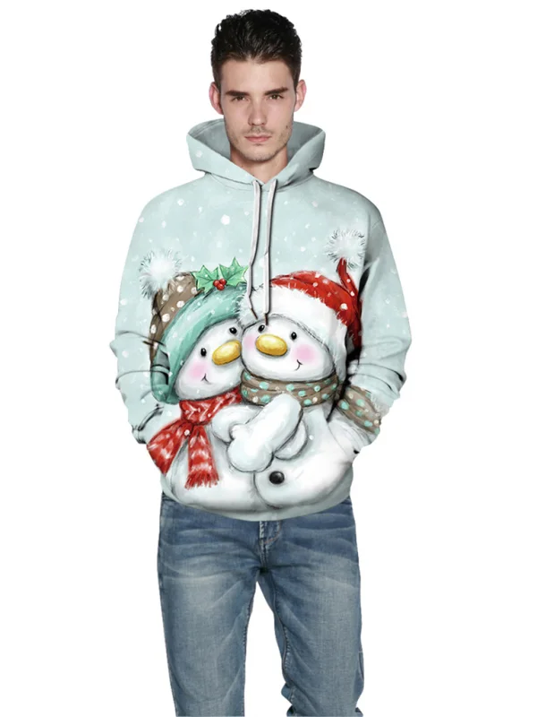 Christmas Print Long Sleeve Loose Hoodie Flusfy