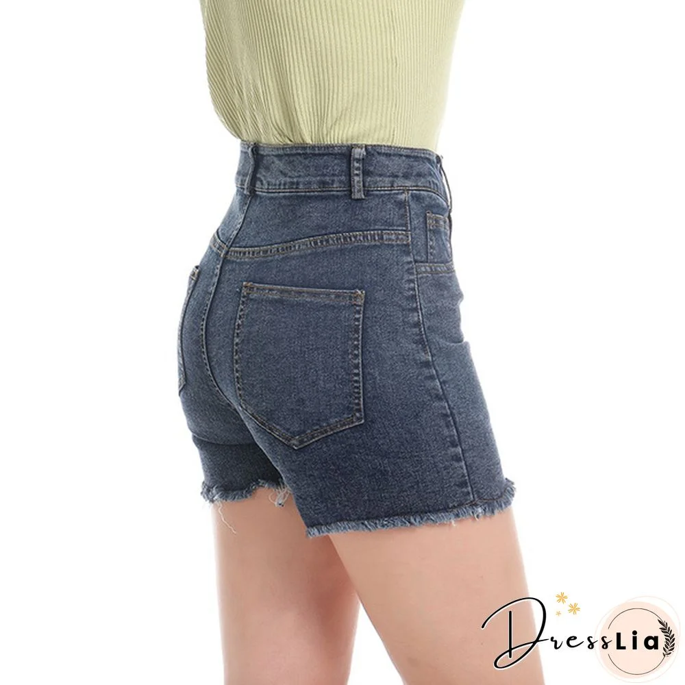 Summer Women's Fashion Causal Stretchy Denim High Waist Beach Shorts Washed Jeans Pants